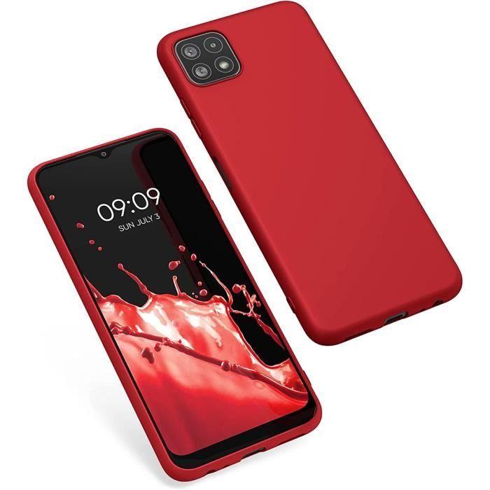Coque Silicone - BOOLING - pour Samsung A22 5G - Rouge - Anti-choc - Souple - avec 2 Verre Trempé