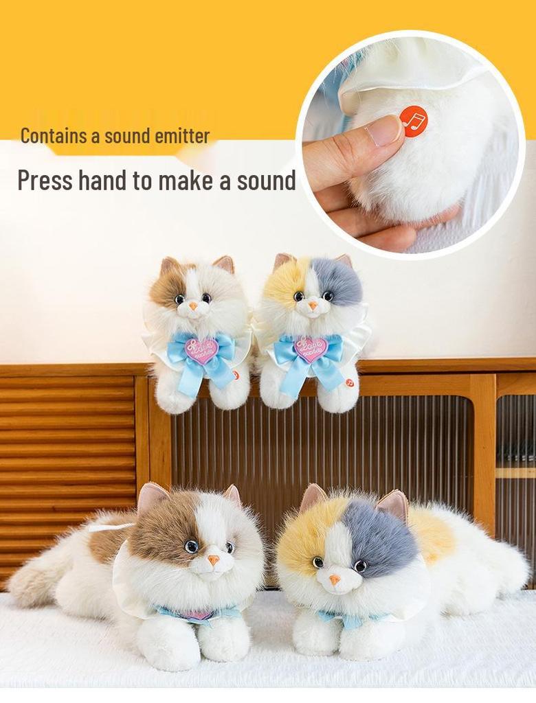 Three-Color Cat Plush Doll: Meows When Pressed, Creative Backpack Accessory for Women