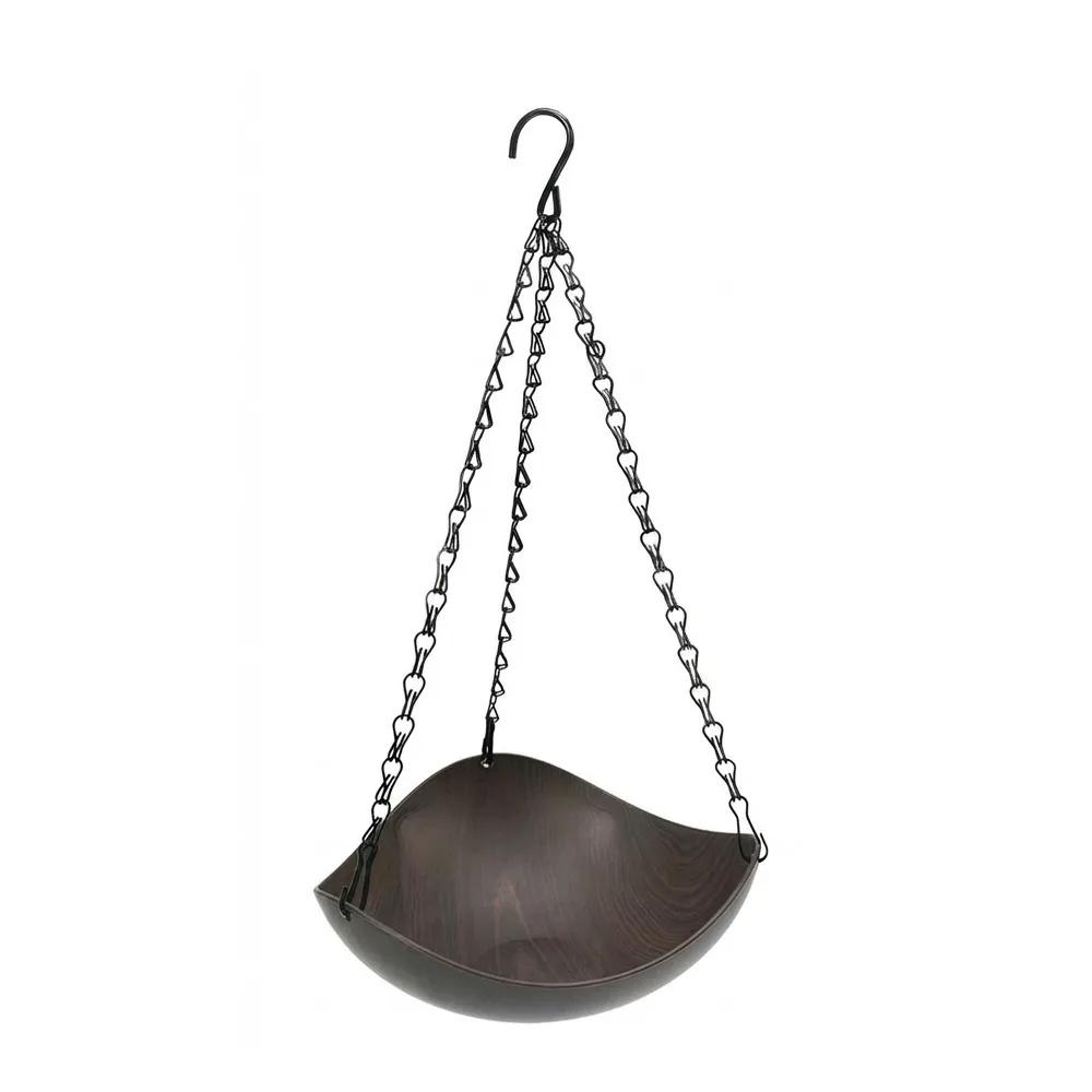 Retro Style Wood Grain Bird Feeders Thickened Iron Chains Open Bowl-shaped Hanging Bird Bath S Hooks Plastic