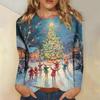 Women's 3D Christmas Snowflake Gradient Print Round Neck Long Sleeve T-shirt Casual Long Sleeve Top Party Loose Women's Top