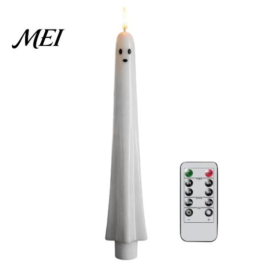 Décorations d'Halloween à piles Fantôme Bougies Coniques Sans Flamme, Lumière de Bougie Vacillante avec Veilleuses de Forme Unique Télécommande, Cire Véritable 3D