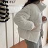 BITCED Winter Women's Stand Collar Short Corduroy Quilted Down Jacket Loose-Fit Lightweight Cotton-Padding Coat