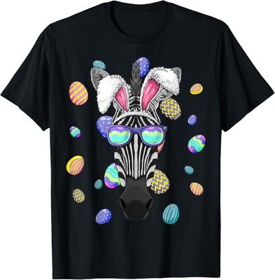 Zebra Easter Bunny Ears Funny Sunglasses Graphic Tee Cotton Casual Trip T-Shirt