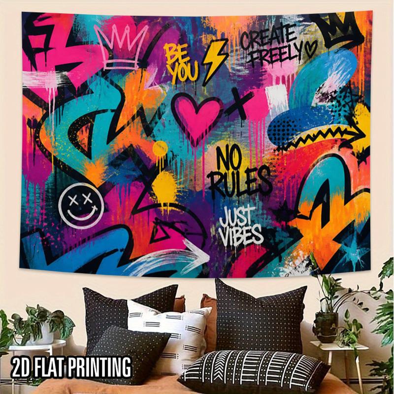 2D Flat, 2D Flat Print 1pc Tapestry Street Graffiti Art Tapestry Free Expression No Rules Tapestry for Living Room Bedroom Decor, Colorful Trendy Acce
