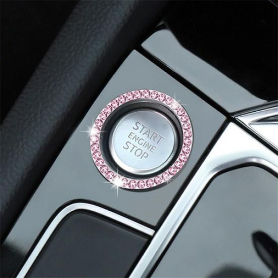 40mm Pink Bling Diamond Car Engine Start Stop Button Ring Sticker Decoraion Kit