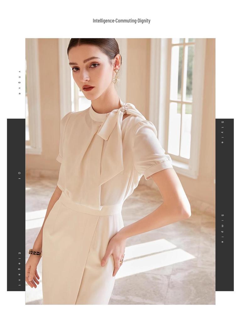 Goddess Style Slimming Lace-Up Stand Collar Dress with Figure-Flattering Patchwork and Fake Two-Piece Design