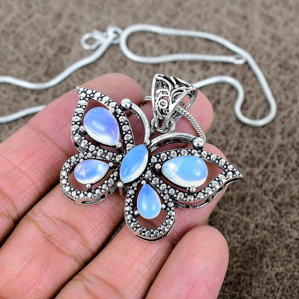 Milky Opal Gemstone Handmade 925 Sterling Silver Jewelry Pendant 1.65" KKG-300