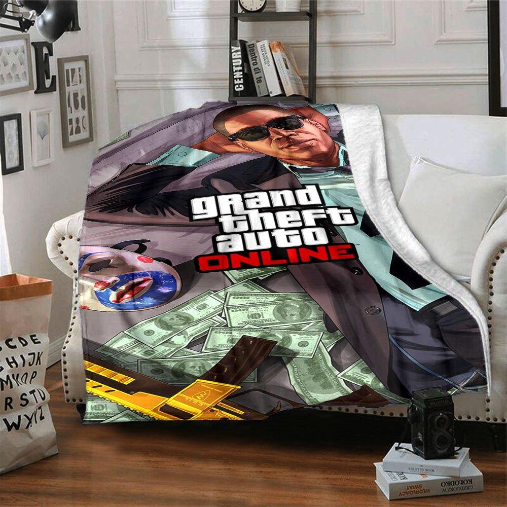1pc Grand Theft Auto Soft Flannel Blanket with Designer Print A cozy blanket for all seasons, perfect for the couch, bed, office