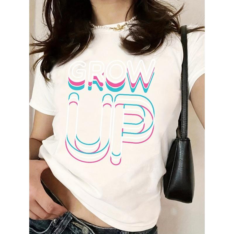 

Европейский размер GROW UP Футболка с 3D-принтом букв – Женская повседневная футболка с круглым вырезом, Удобная и универсальная для дома, отдыха, моды, на каждый день S белый
