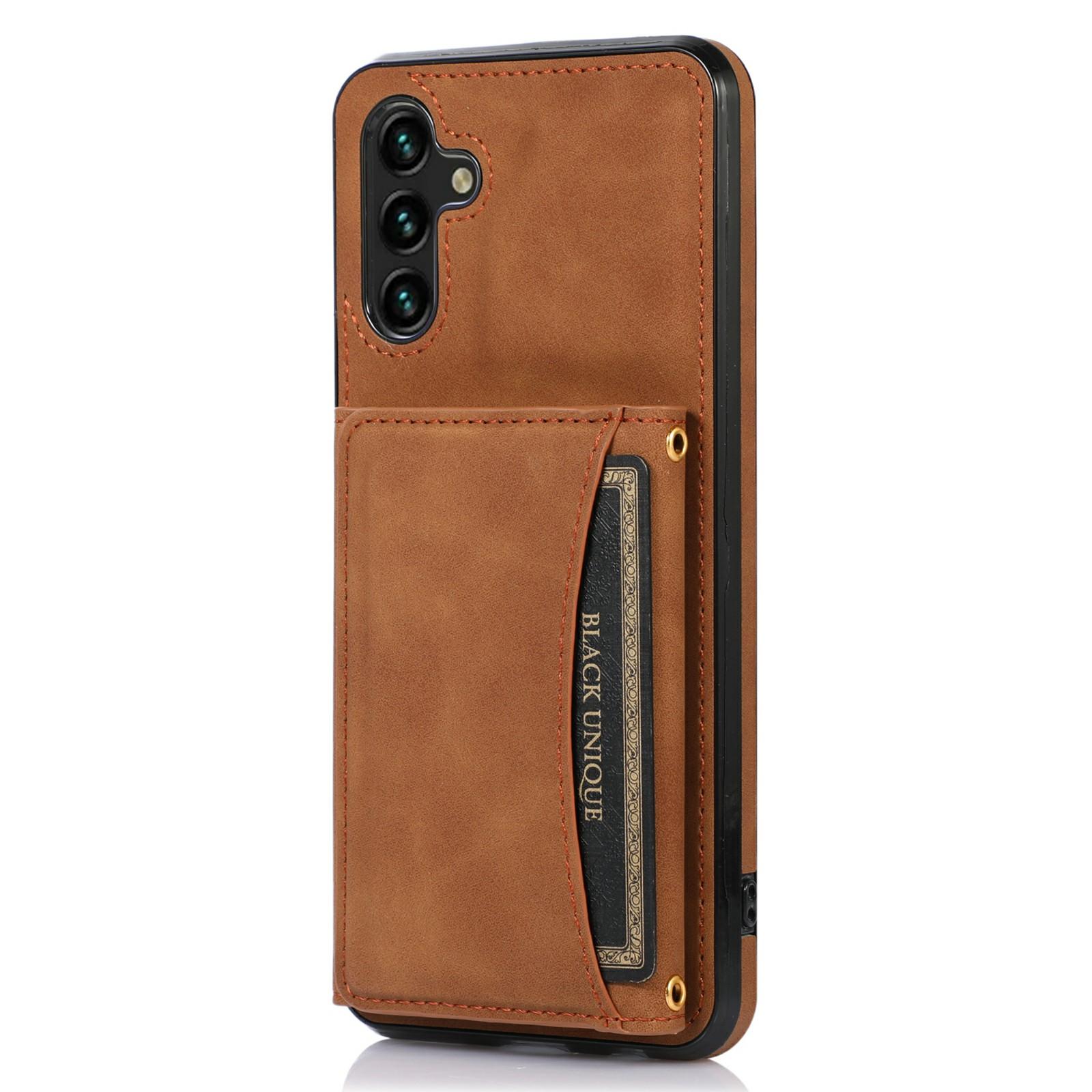 

For Samsung Galaxy A55 5G Phone Case Tri-Fold Wallet Kickstand PU Leather+TPU Back Cover Brown