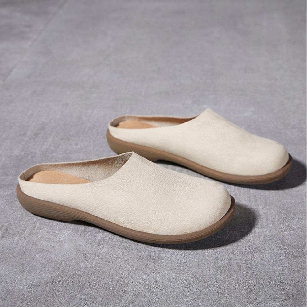 Women Genuine Leather Half Slippers Soft Bottom Anti Slip Odor Proof Mules Outdoor Indoor Casual Flat Sandals Summer