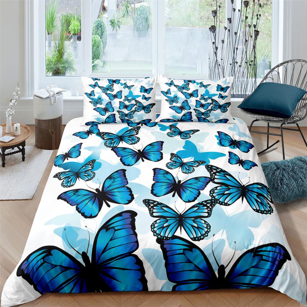 Schmetterling Bettbezug Set 3D Druck Lila Insekt Verträumt Leicht King Queen Bettdeckenbezug für Kind Junge Mädchen Polyester Bettwäscheset