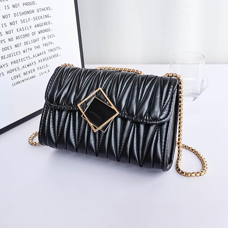 

Trendy fashion rhombus embroidered bag chain shoulder bag temperament simple women s messenger bag mobile phone bag чёрный