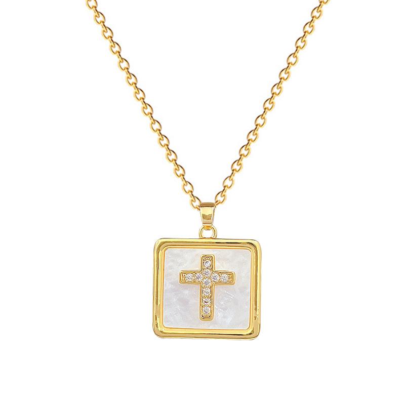 Square Cross Luxury Temperament Gorgeous Full Diamond Necklace Women'S Versatile Collarbone Chain Titanium Steel Chain