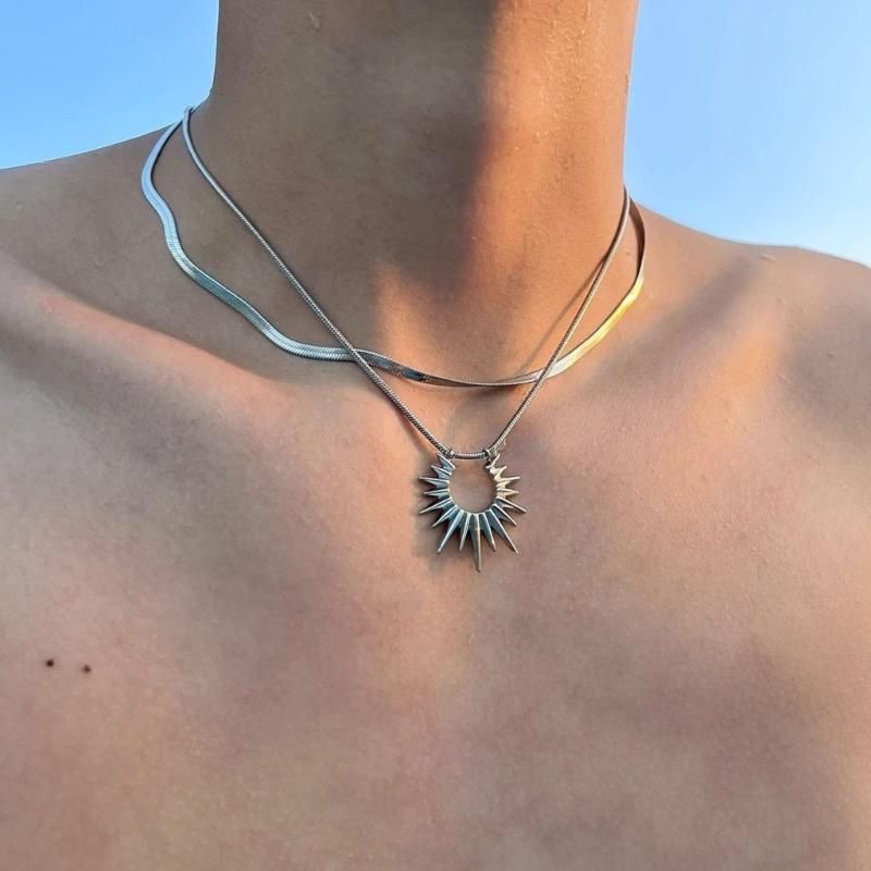 Titanium Steel Necklace Daily Wear Sun Layered Choker for Women Girl Party