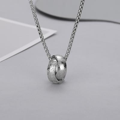 Carved Double Ring Titanium Steel Necklace Design Sense High Street Men's Accessories High-end Versatile Niche Trendy Brand Men's Necklace