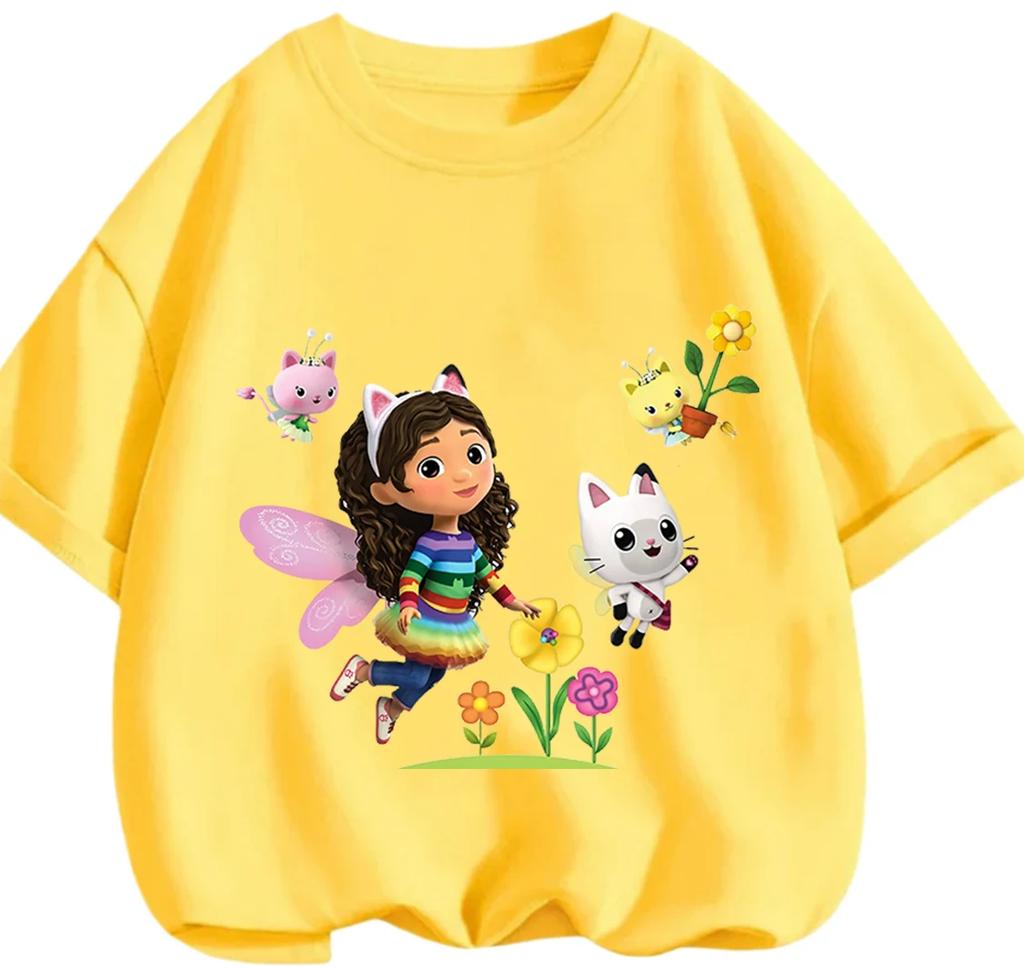 Casual T-shirt Summer Cute Cartoon Print Fashionable Round Neck Children's Top