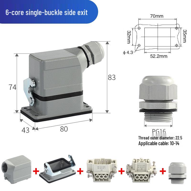 Heavy-Duty Rectangular Aviation Connector Plug & Socket: 6, 10, 16, 24, 32 Pin Options