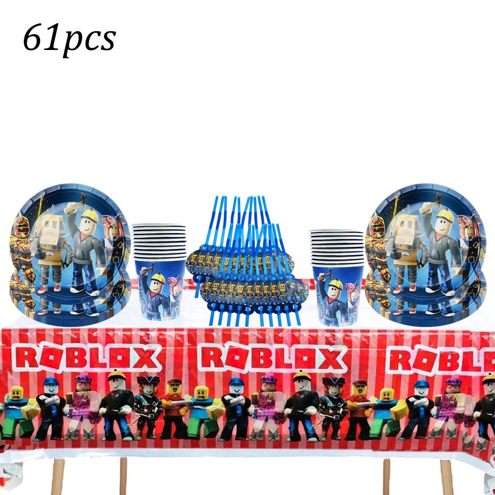 Roblox Birth Date Celebration Decorations Supplie Party Celebration Disposable banner pennant Tablecloth Cup Board paper Infant Shower collection
