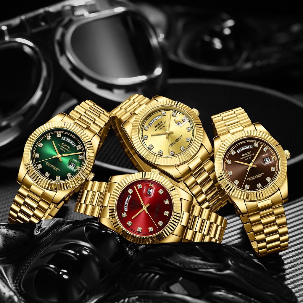 Moderne Herrenuhr mit Diamanten besetzt, Zifferblatt mit Sonnenschliff, Armband aus massivem Stahl, Quarzwerk