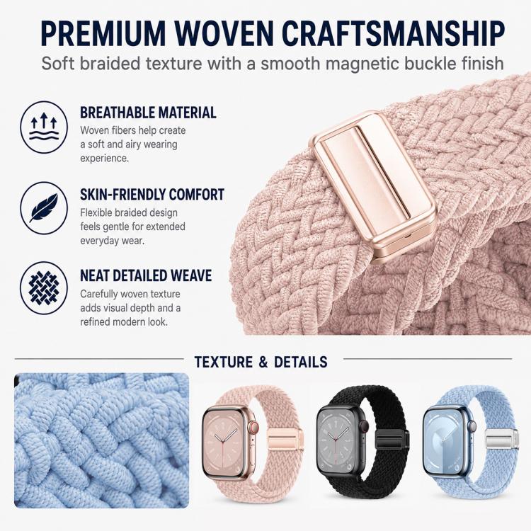 5er-Pack Schlaufen-Gewebe-Nylon-Uhrenarmband mit Magnetschnalle, Verstellbares Armband-Zubehör für Apple Watch 42/44/45/46/49mm