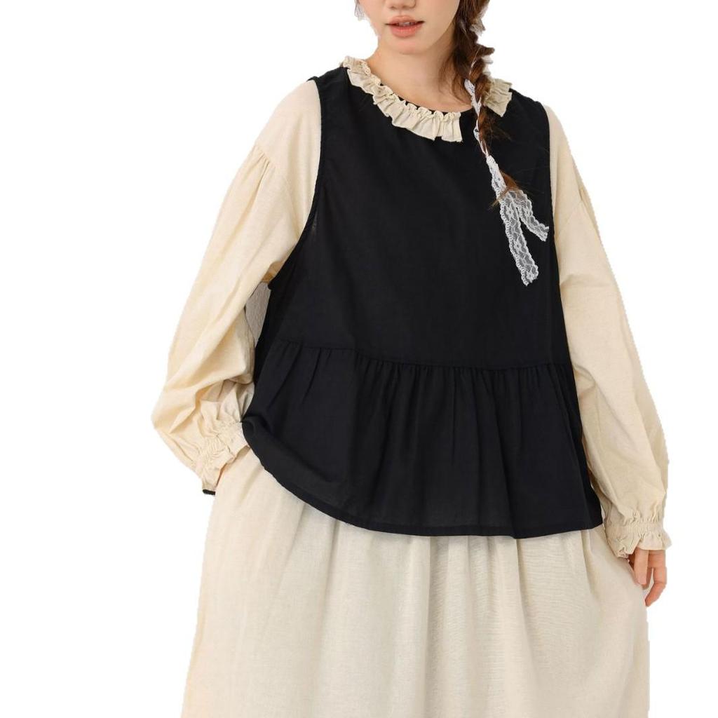 2026 Spring/Summer Women's Japanese Linen Ruffled Vest – Sleeveless, Loose-Fit, Reversible Jacket