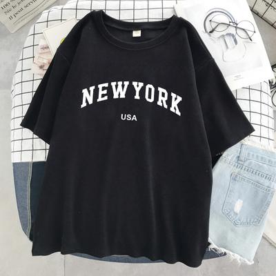 New York Usa City Grafická Písmena Dámská Prodyšná Bavlněná Trička Streetové Tričko Streetové Oversized Krátký Rukáv