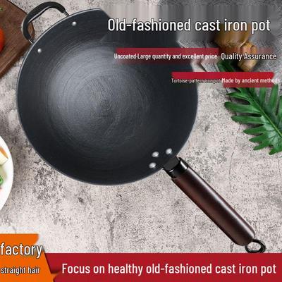 Classic Round and Flat Bottom Cast Iron Wok for Stir-fry Cooking