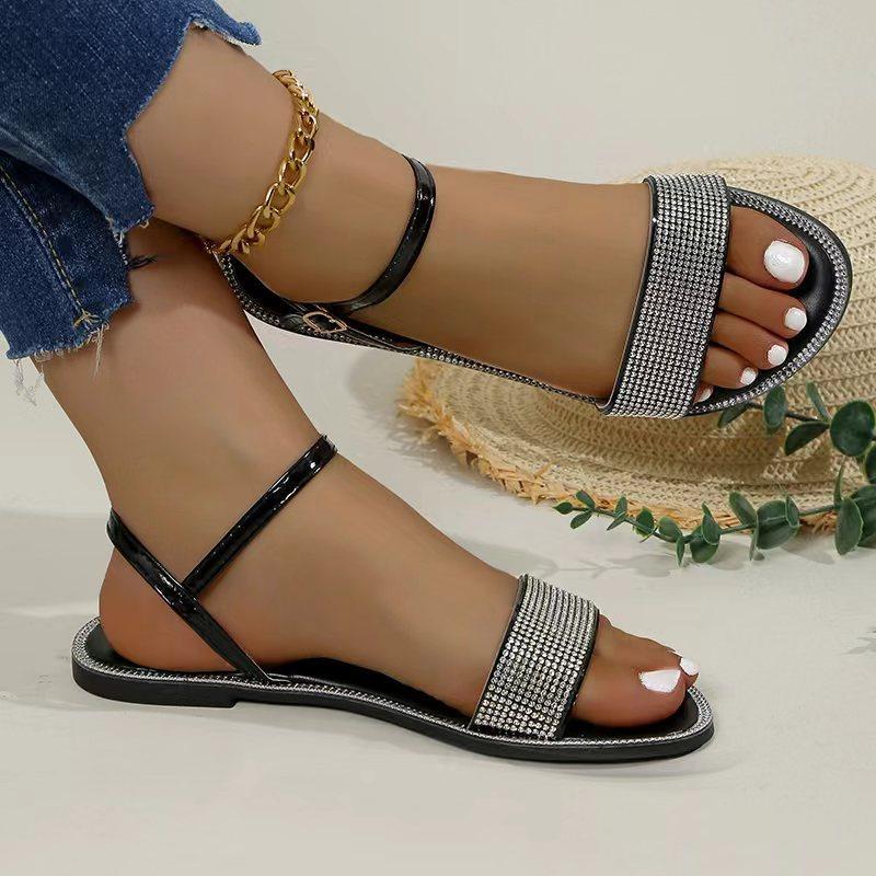 2024 Új Nyári Strasszköves Szexi Női Szandál Kristályos Hátsó Pántos Cipő Női Lapos Csillogó Kényelmes Szandál Méret 35-43