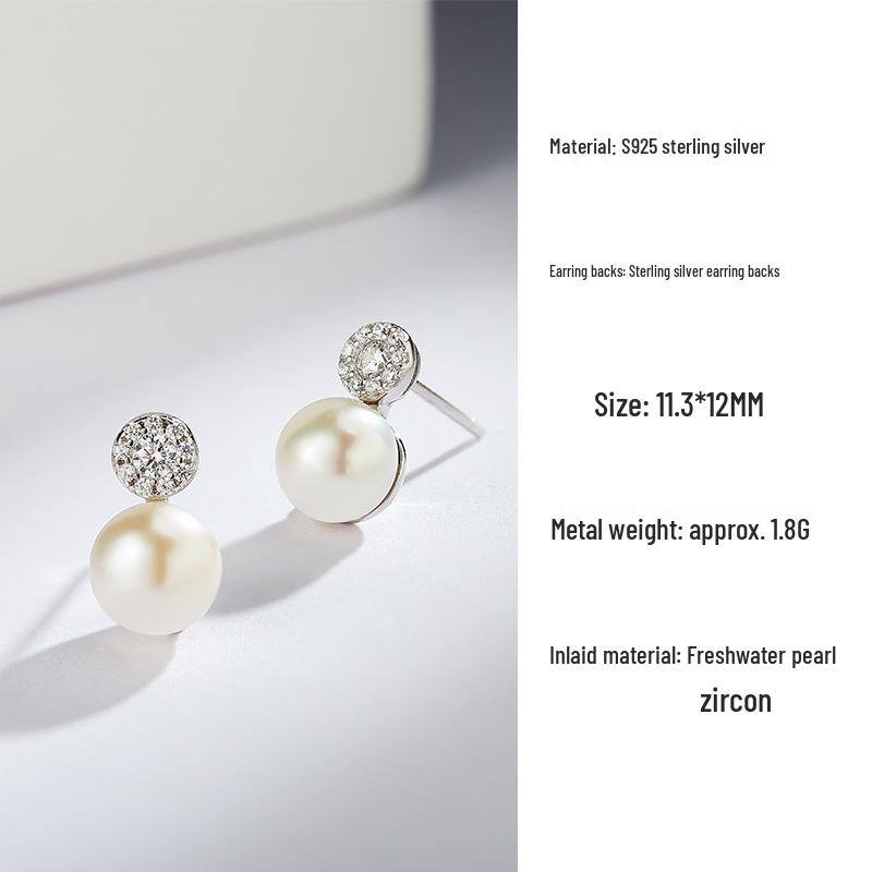 Elegant Freshwater Pearl  Zirconia Sterling Silver Stud Earrings for Women - Versatile Niche Design S925 Silver