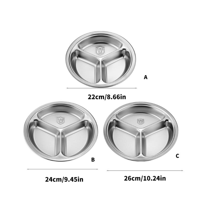 3 Compartment Stainless Steel Round Plate For Food Separation Space Saving Serving Dish Kitchen Dining Accessories