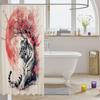 Sakura Tiger Shower Curtain Japanese Ukiyo Watercolor Red Sun Wild Animal Floral Kids Adult Bathroom Decor Hooks