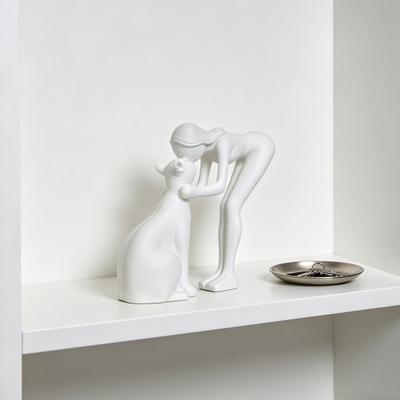 3D Printed Minimalist Woman Petting Cat Figurine Black White Love Statue Modern Art Sculpture for Desk Shelf Home Decor Creative Gift for Couples