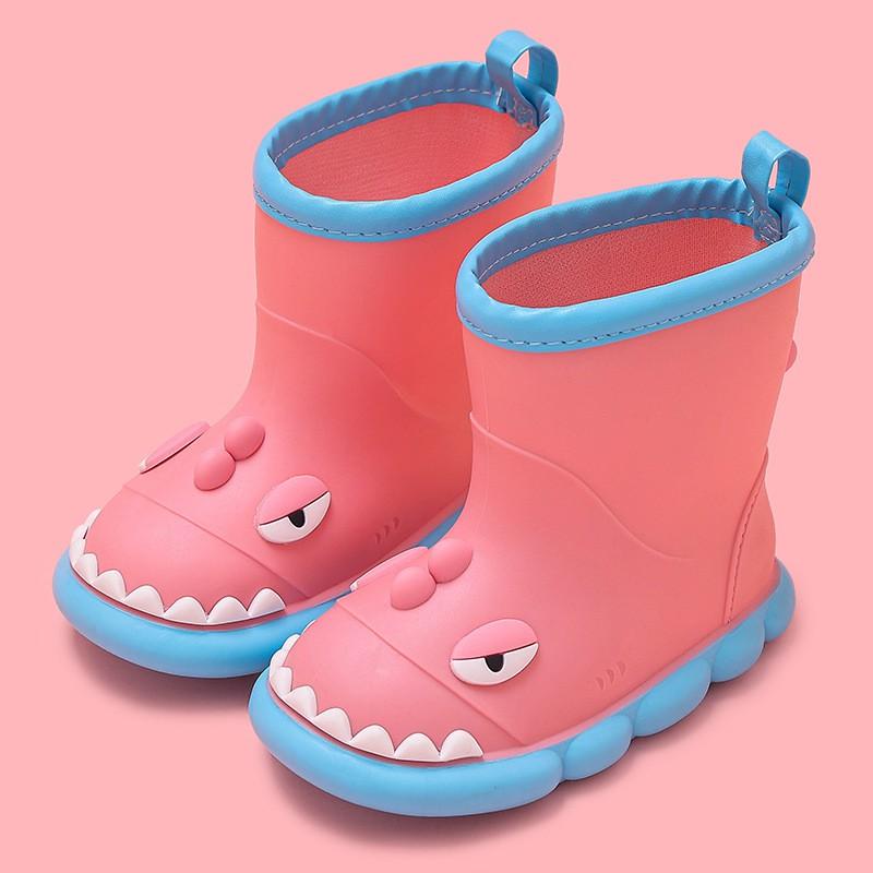 Kids Dinosaur Rain Boots Boys Girls - Non-Slip Waterproof PVC Mid-Calf Shoes With Optional Removable Lining
