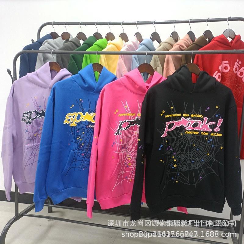 Sp1der Rapper YoungThug Same Foam Letter 555555 Couple Hoodie Pink Sweatshirt