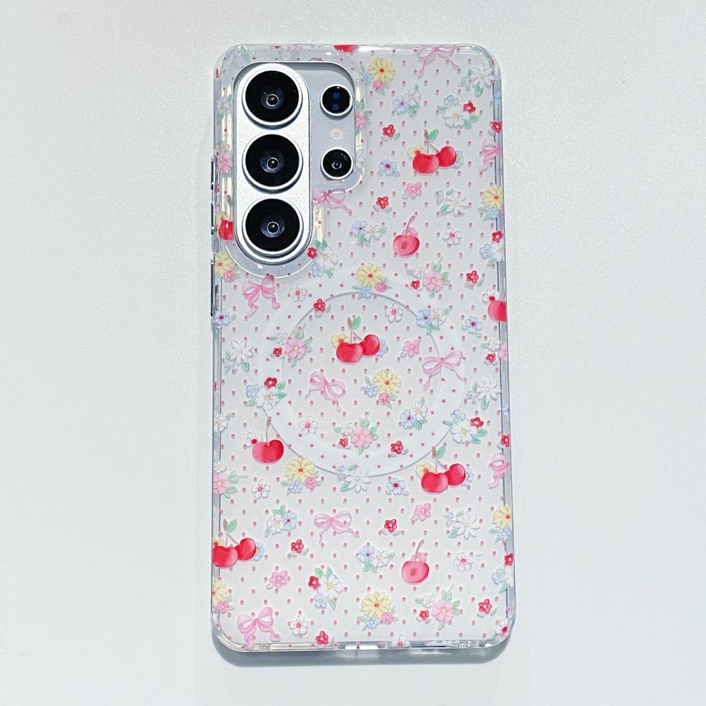 Cherry Blossom Floral Samsung S26 Ultra Magnetic Full Coverage Phone Case S24/S25 Protective Cover