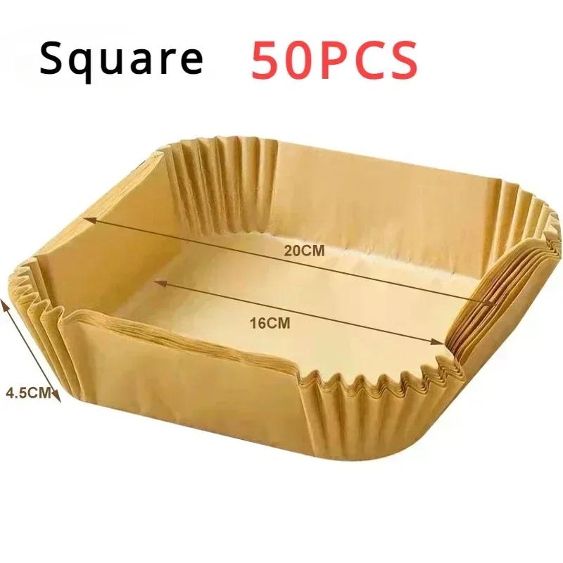 50 buc/set Friteuză cu aer Hârtie de unică folosință Pergament Pulpă de lemn Aburire Cheesecake Accesorii pentru friteuza de aer Hârtie de copt pentru friteuza cu aer