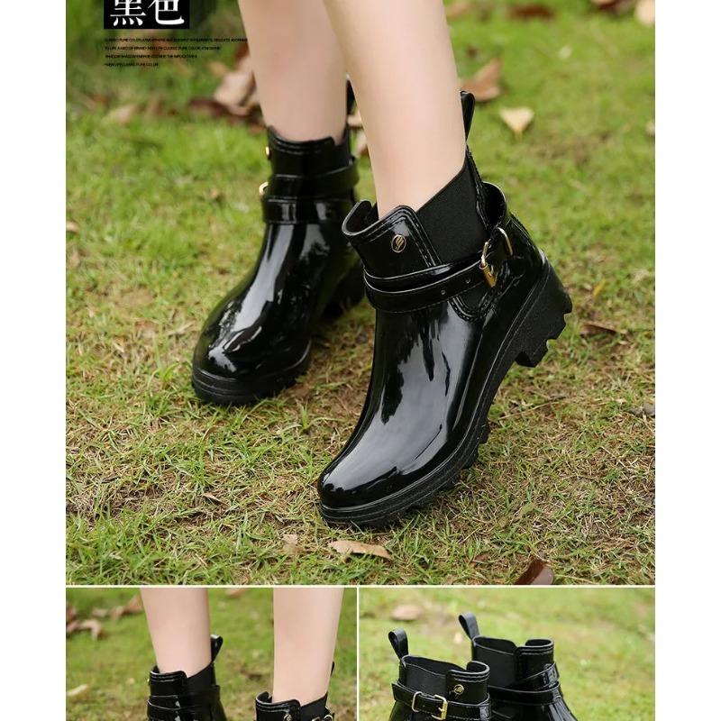 Rain Boots Women Ankle Bootie Waterproof Rubber Walking Shoes Girls Fashion Ladies Winter Shoes Outdoor Day