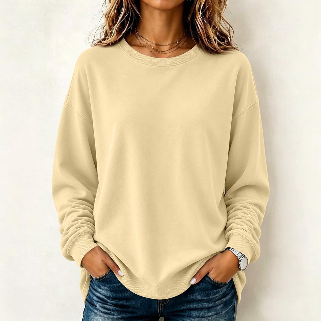 Maglione camicetta casual da donna a maniche lunghe tinta unita con scollo rotondo