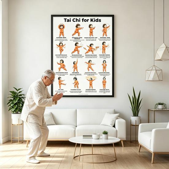 Plakát Tai Chi na židli Bez rámu Plakát s Tai Chi sestavou Jasné vizuální pokyny Tabulka cvičení vsedě pro seniory Začátečníky Jemné židle