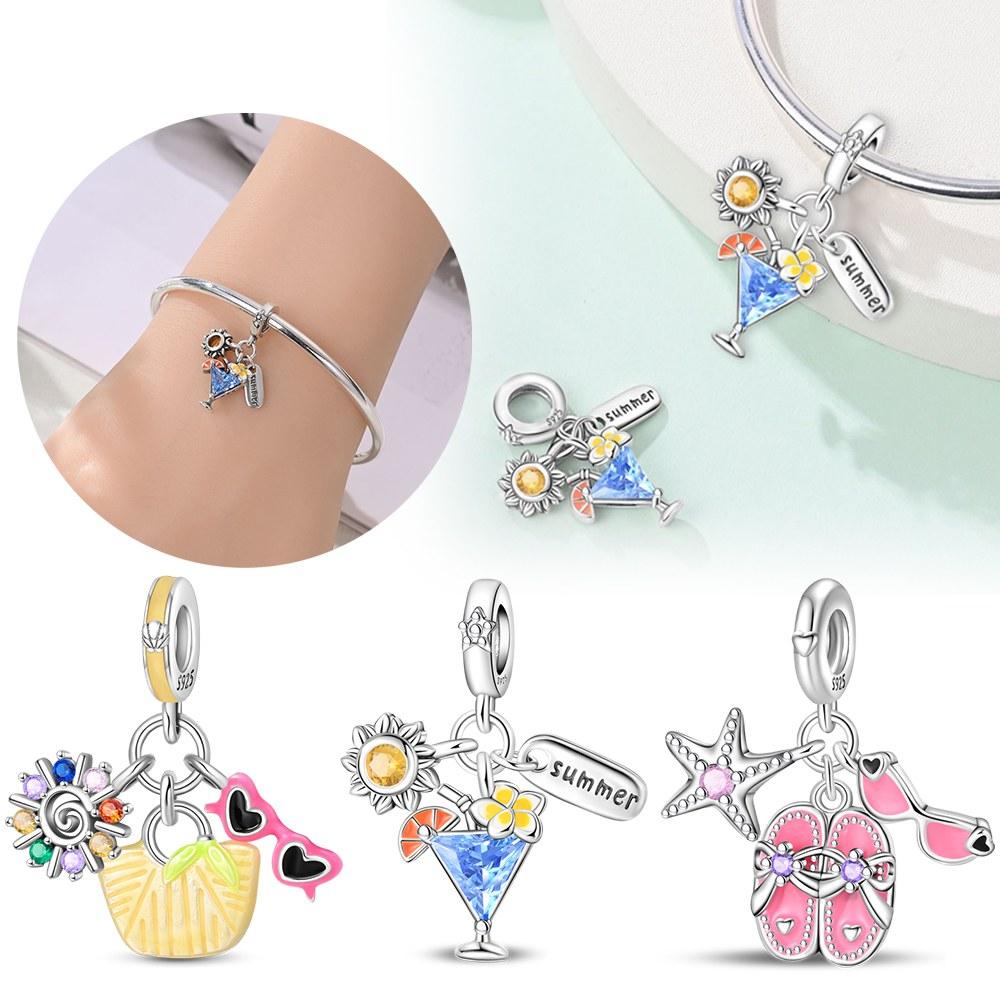Summer Cocktail Pendant Copper Colors Charm Beads Fit Original Charms Bracelet Beads For Women Jewelry Making Gifts