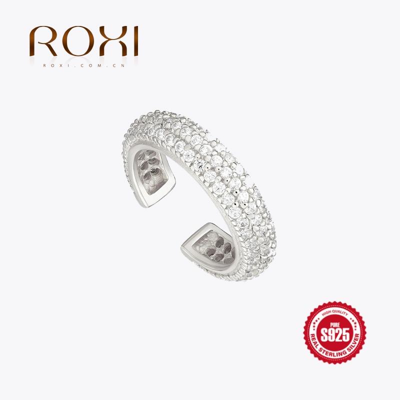 ROXI Luxury Three Rows Zircon Stone C Shape Ear Cuff No Piercing Earrings for Women Girls Boho 925 Silver Clip Earring