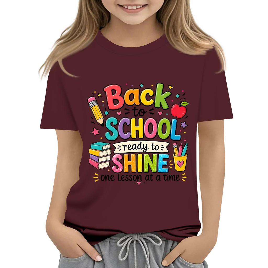Children's Casual and Fashionable Round-Neck Printed Short-Sleeve Top for Back-to-School