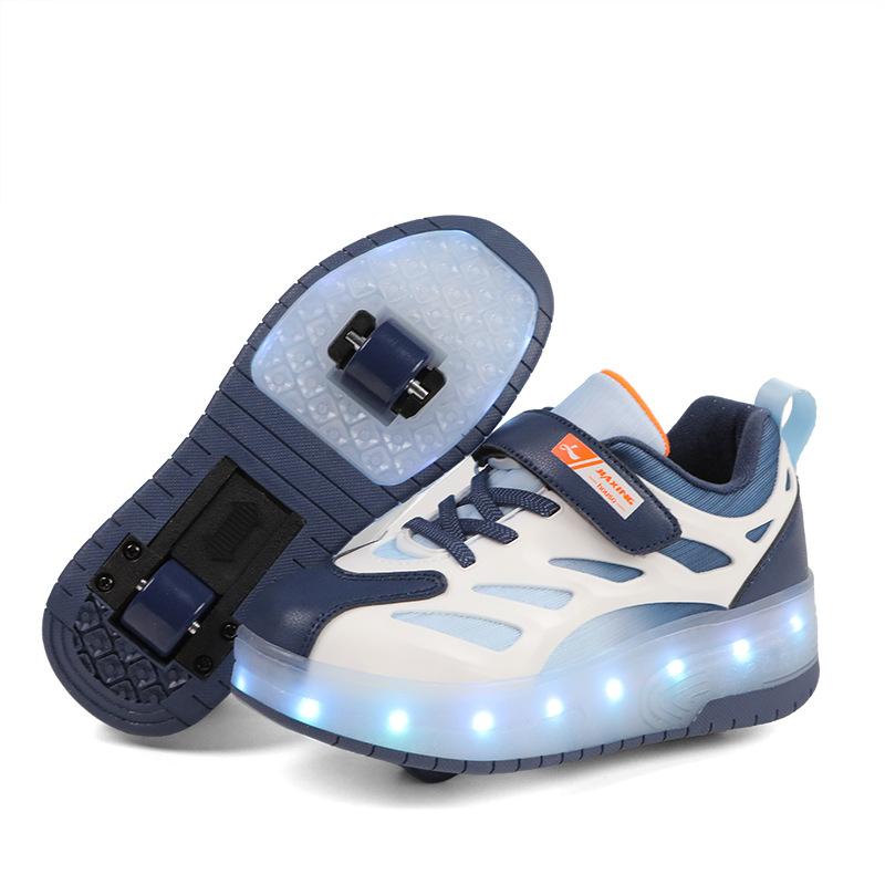 New Double Wheel Pulley Shoes Boys Children's Shoes with Wheels Girls Skating Shoes Glow