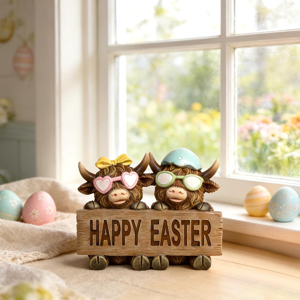 Påskko-figur, skotsk hartsskulptur, en present till kalvälskare, vårhem, kök, flerskiktad bricka för bordsdekoration.