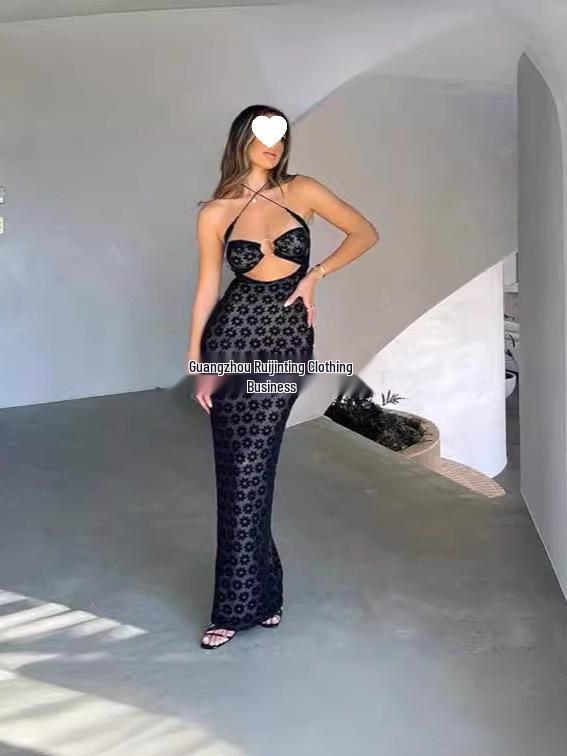 Halterneck Summer Sexy Cut-out Slim Fit See-through Dress for Women