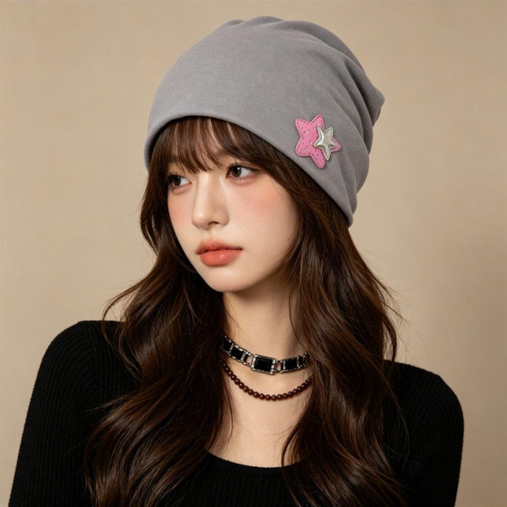 Elastic Women's Beanie Hat Star Pattern Winter Warm Hat Slouchy Skull Cap Air-Conditioned Rooms