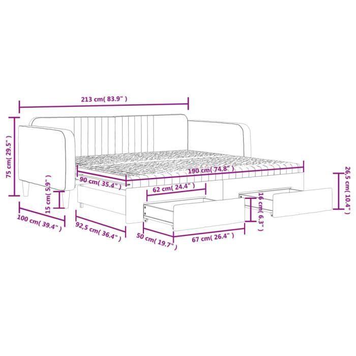 VidaXL Daybed with Trundle and Drawers Black 90x190 Cm Velvet 3197150