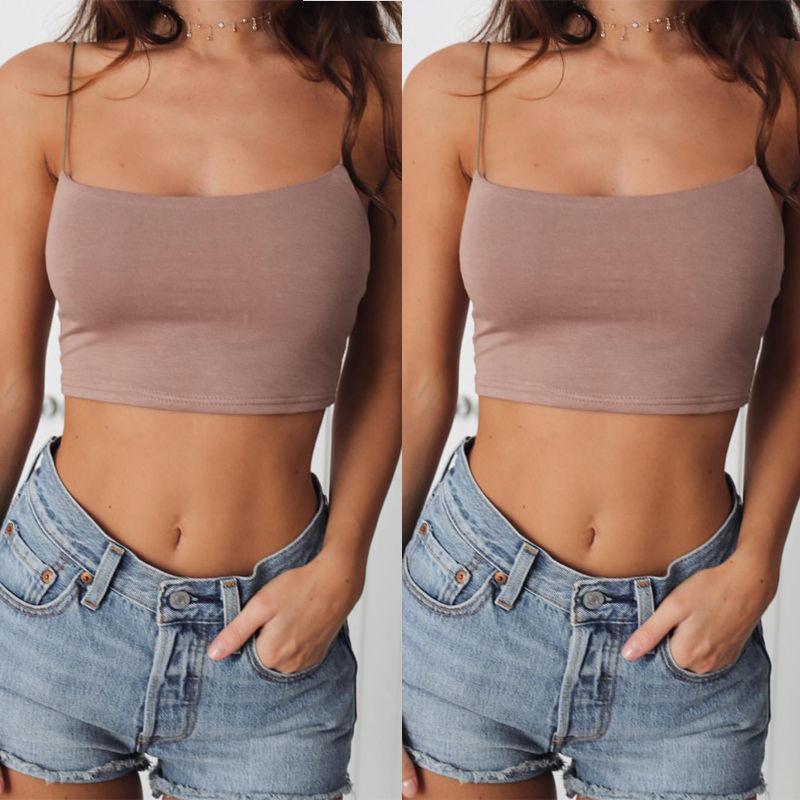 Spaghetti Strap Camis Solid Color Crop Tops Women U Neck  Tank Top Backless Camisole Fashion Casual Tube Female Sleeveless
