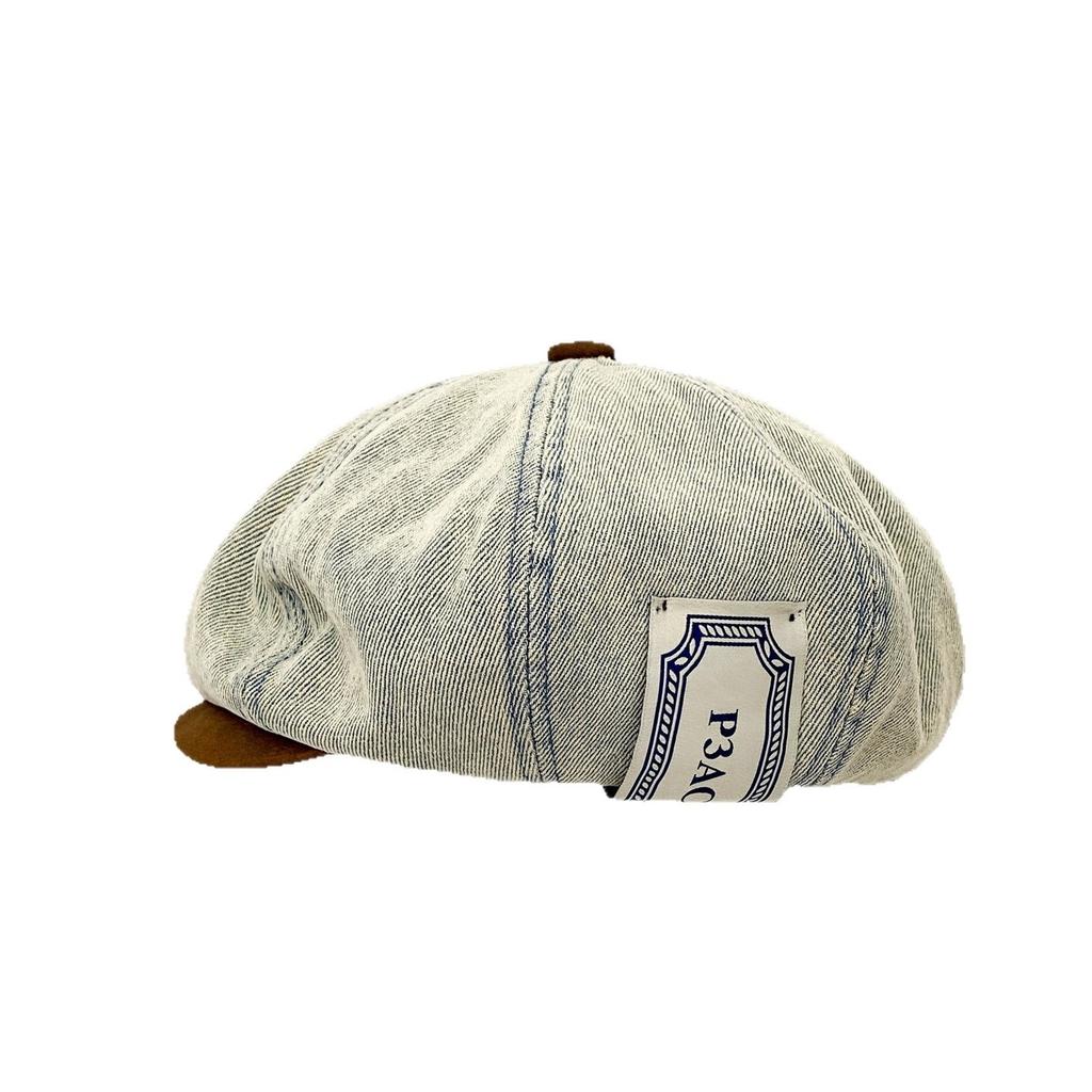 Japanese Suede Splicing Denim Newsboy Hat Women Wash Old Beret Retro Literary And Casual Painter Hat